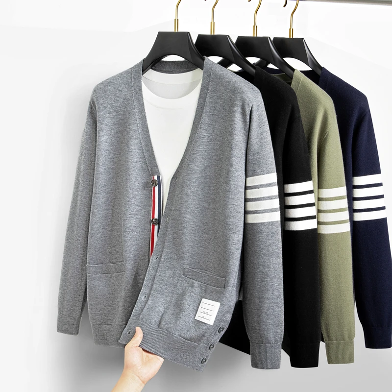 High end brand fashionable knitted cardigan men's autumn 2025 new classic striped design high-quality Korean casual sweater coat