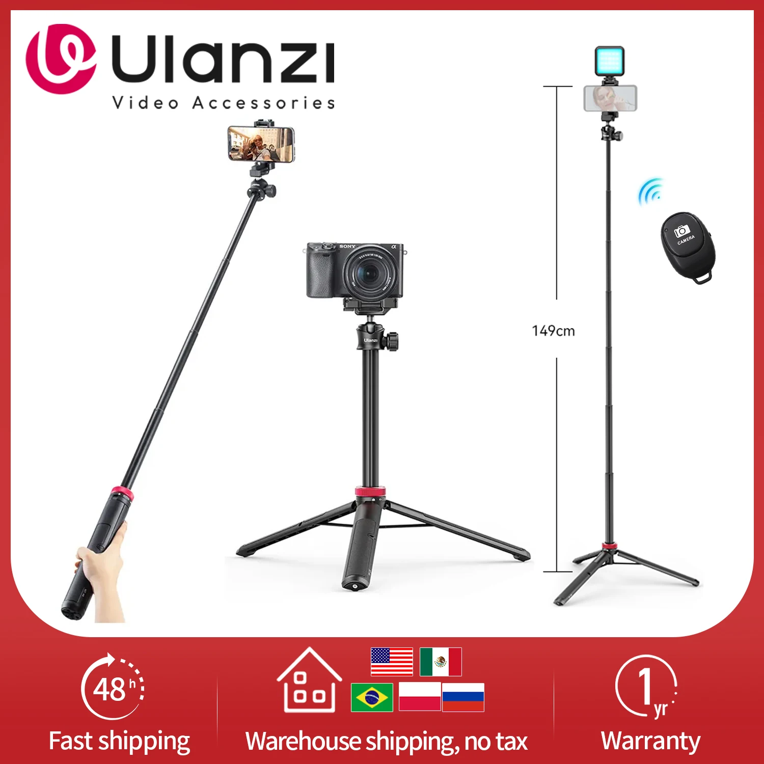 Ulanzi MT-44 Extend Livestream Tripod Stand 42inch Tripod with Phone Mount Holder Vertical Shooting Phone DSlR Camera Tripods