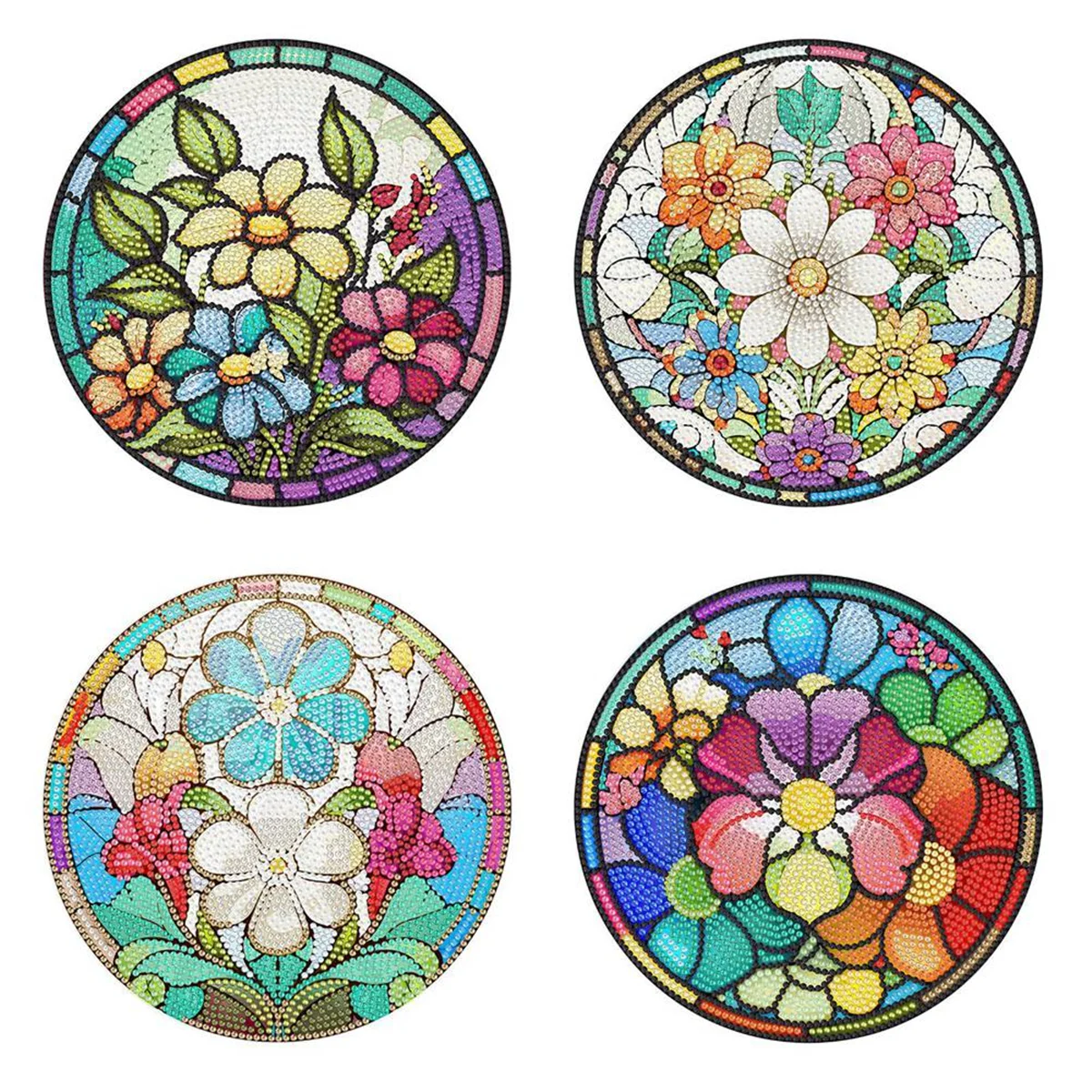 New 4Pcs DIY Diamond Art Painting Placemat Round Non-Slip Acrylic Table Mats for Table Decor B