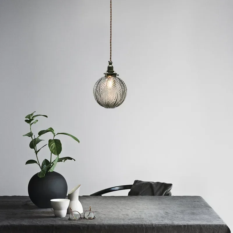 TechHPJapanese Style Glass Pendant Lights Fixtures Bedroom Living Room Copper Loft Decor Industrial