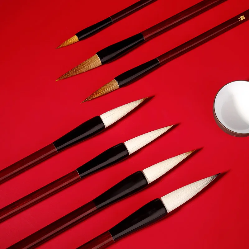 7 Piece Chinese Calligraphy Brush Set with Mixed Hair Tips and Wooden Handles for Beginners, Students and Adults to Practise