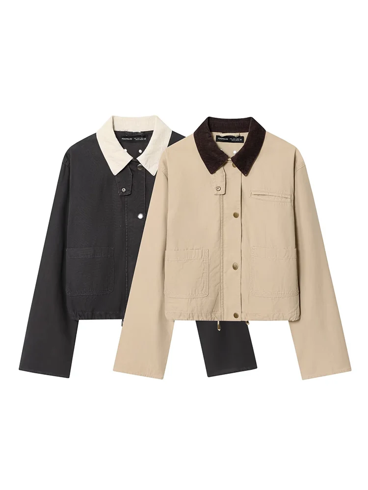 

European and American style autumn new fashion trend leisure women's wear all-match corduroy collar retro style outdoor short ja