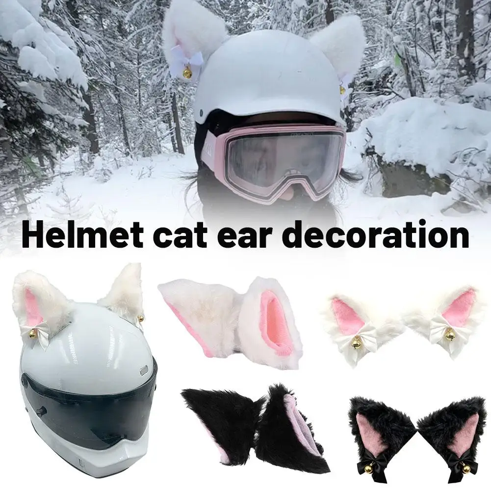 

2Pcs Motorcycle Helmet Decoration Cute Plush Cat Ears Motorbike Helmet Decoration Sticker Gift Black White Pink Moto Accessories