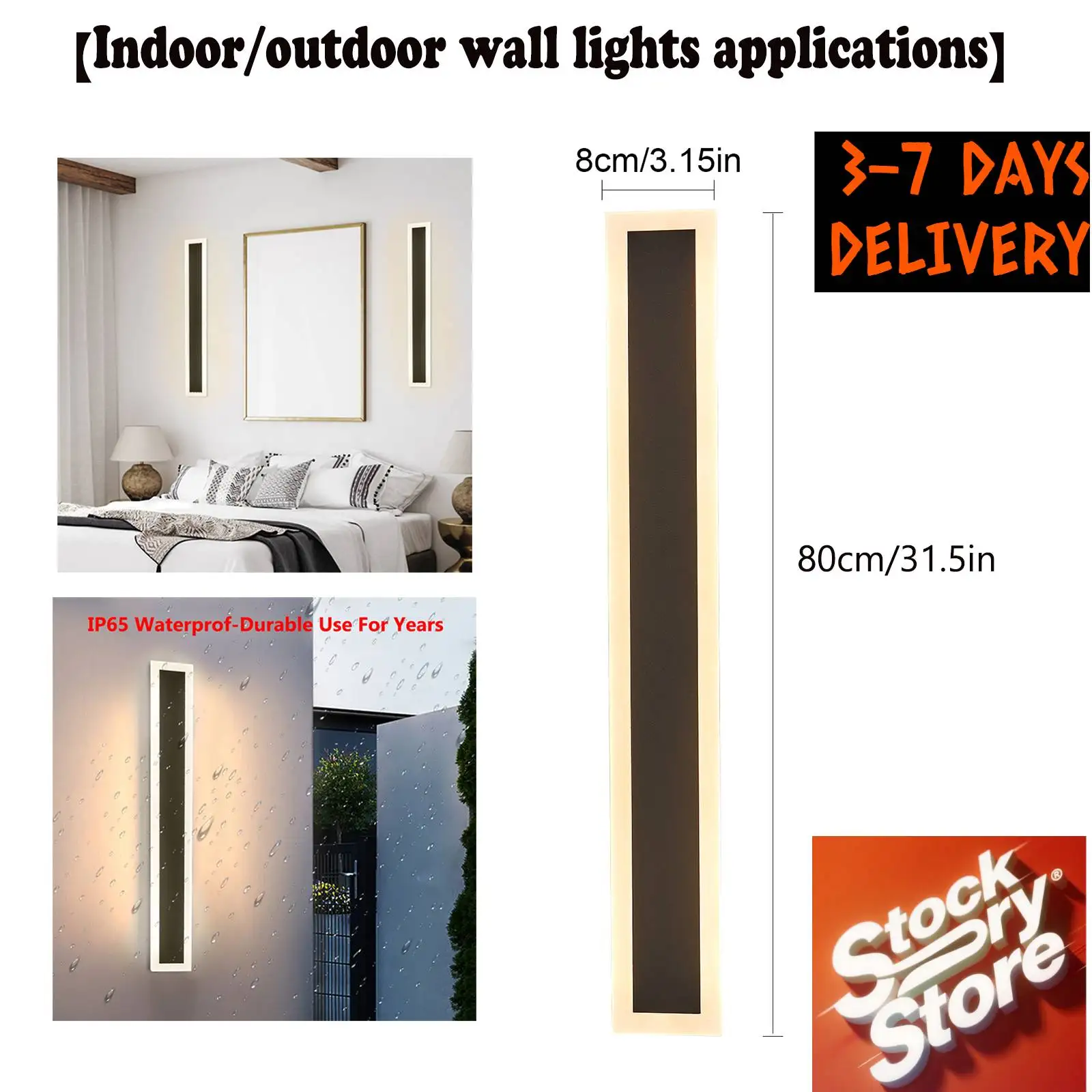 

LED Wall Light, 80CM Sconce Waterproof Outdoor Modern Lamp Exterior Long Strip Rectangle for Porch Patio Living Room Bedroom
