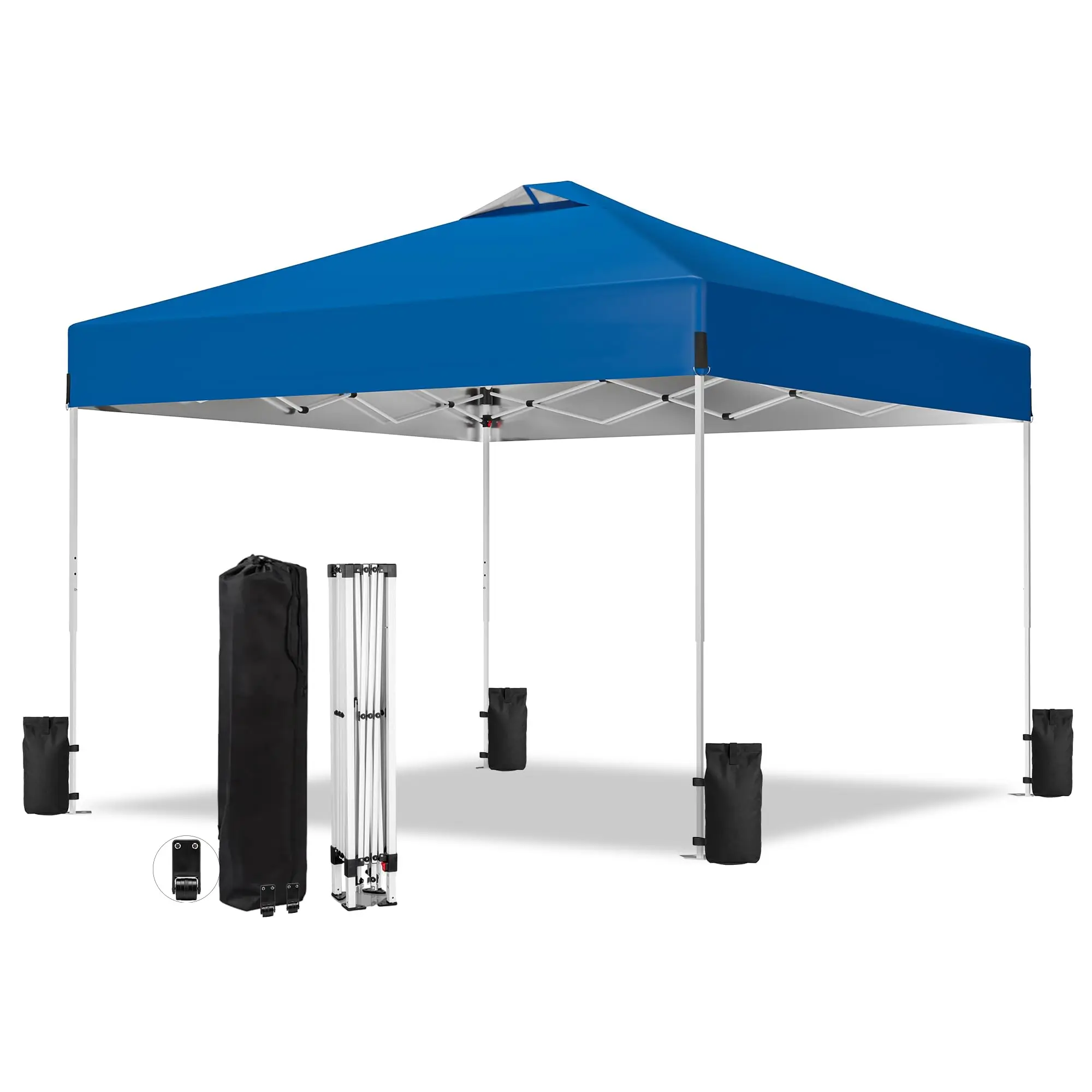 10x10 Pop Up Canopy Tent, Waterproof, UPF 50+, Portable Shade (Blue, 0 Sidewall Blue)