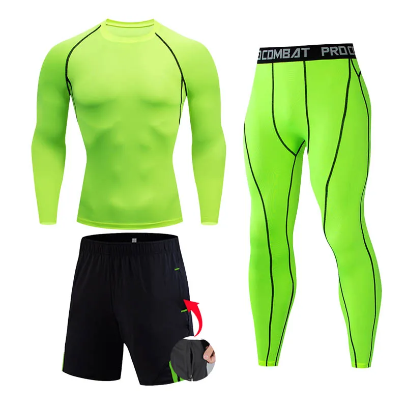 3 Pcs/Set Men's Tracksuit Sports Suit Gym Fitness Compression Clothes Running Jogging Sport Wear Exercise Workout Tights Sports