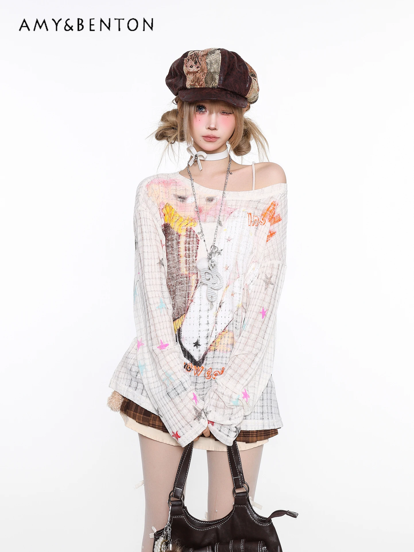 

Лето 2022, женская тонкая свободная повседневная слегка прозрачная солнцезащитная блузка с длинным рукавом и абрикосовым принтом, с круглым вырезом