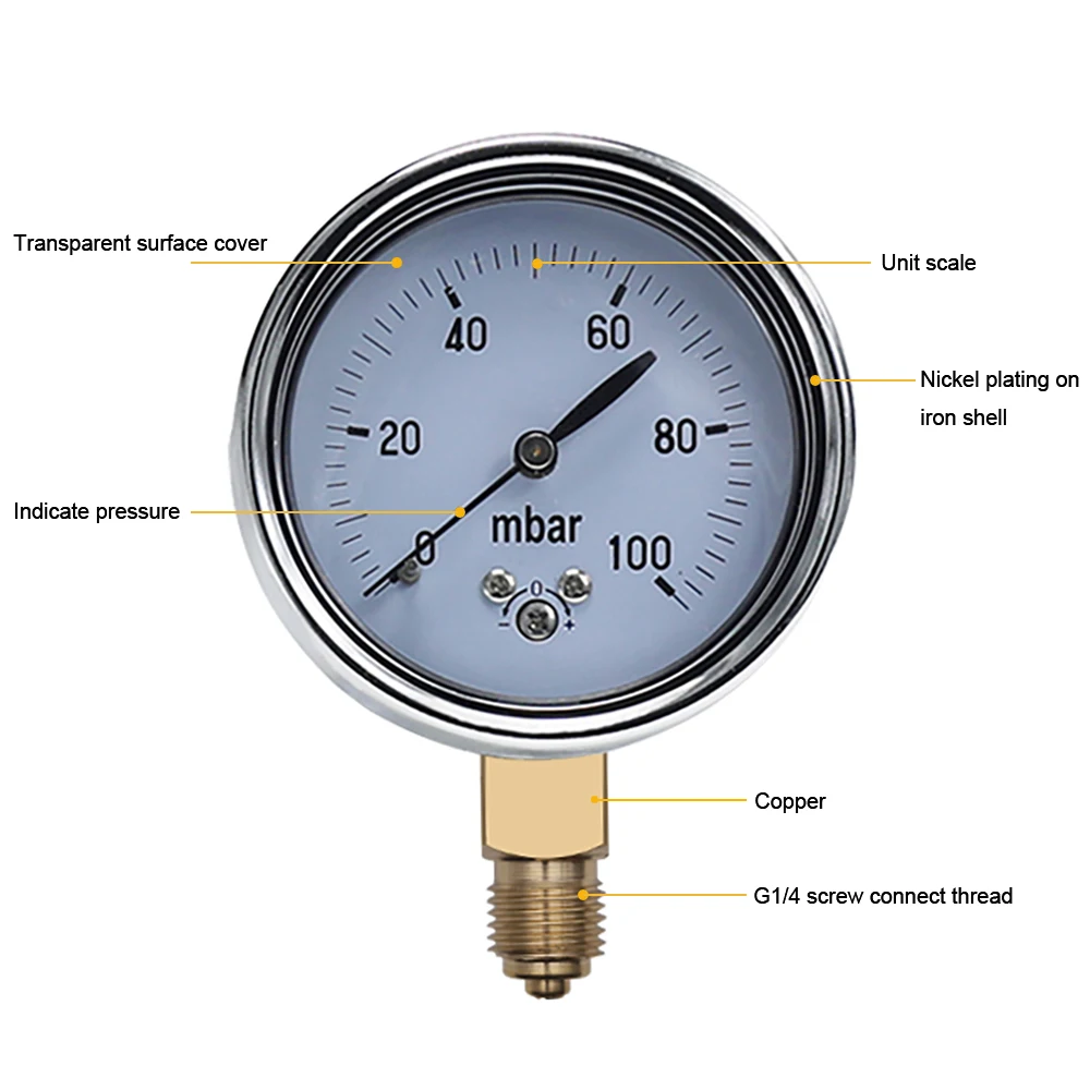 0-16mbar 50mbar 60mbar 100mbar 200mbar Calibratable mbar pressure meter mbar gauge adjustable gas pressure gauge manometer