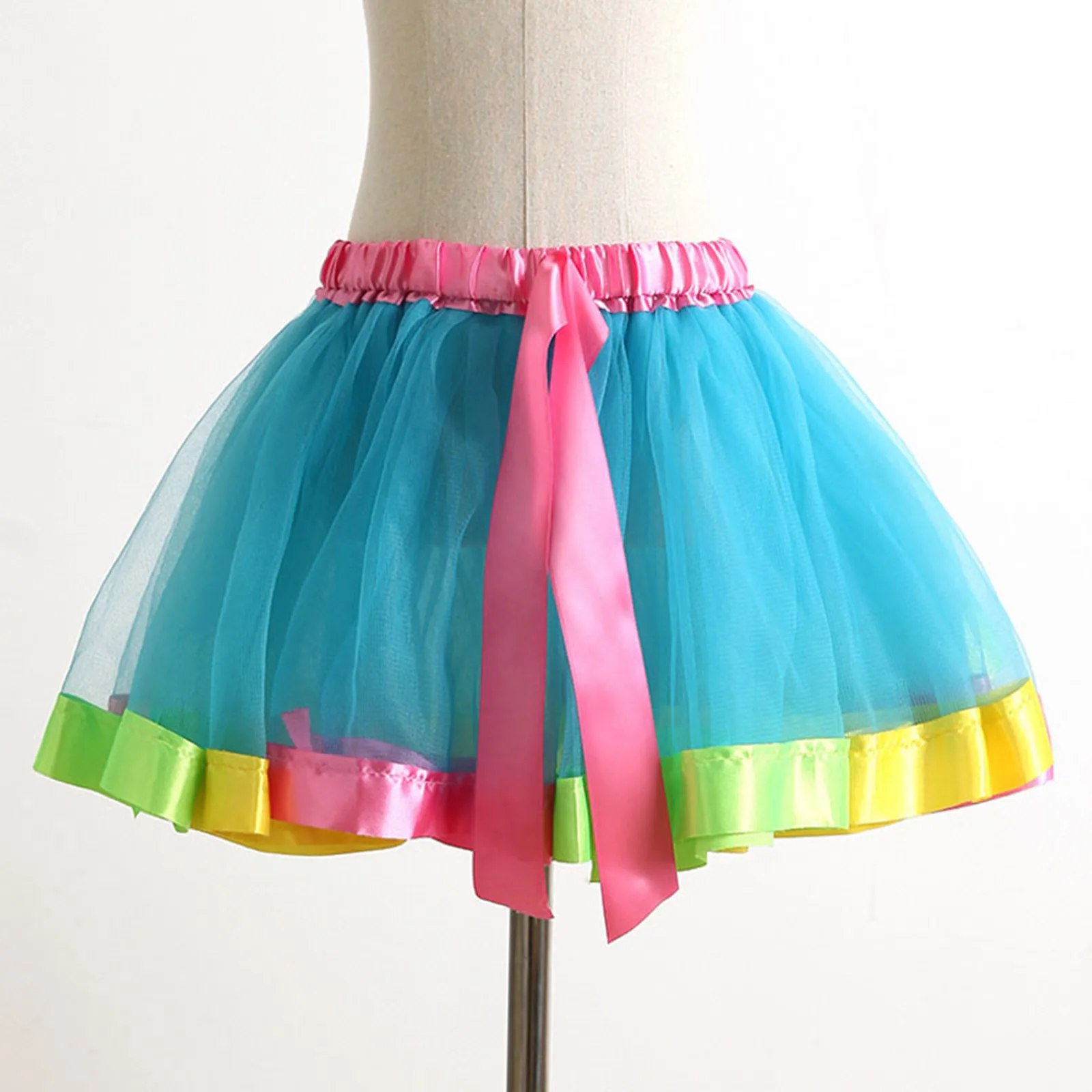 ملابس طفلة توتو تنورة قوس قزح الساتان تقليم تول تنورة مع القوس هالوين كرنفال حفلة تأثيري فستان بتصميم حالم زي