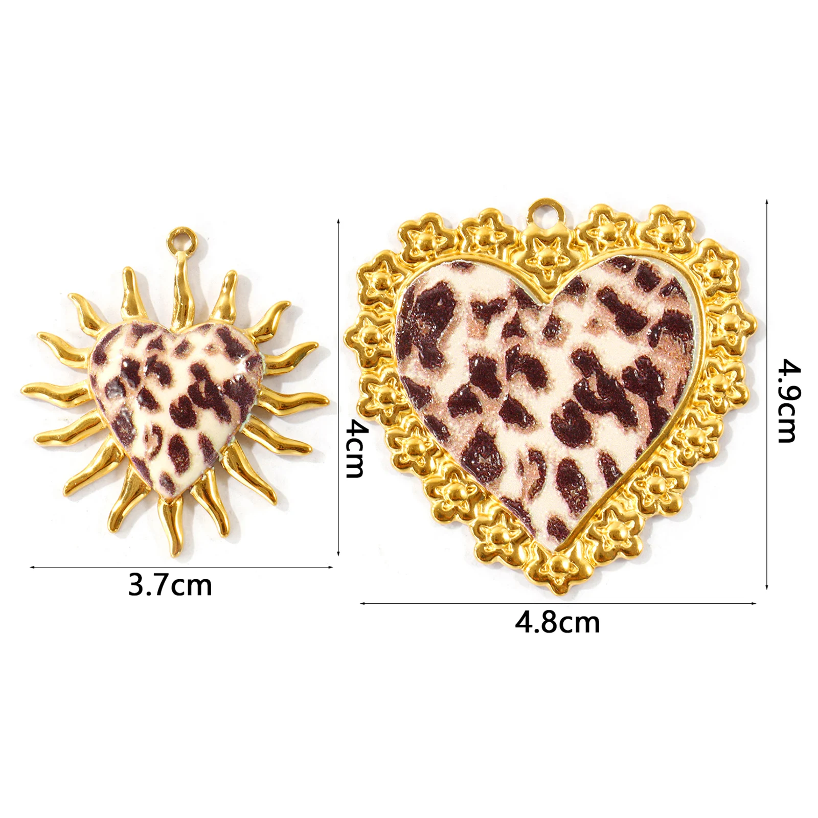 1PC Leopard Print Heart Sun Charms 18K Gold Plated Stainless Steel Ornate Frame Heart Pendant Women DIY Necklace Jewelry Making