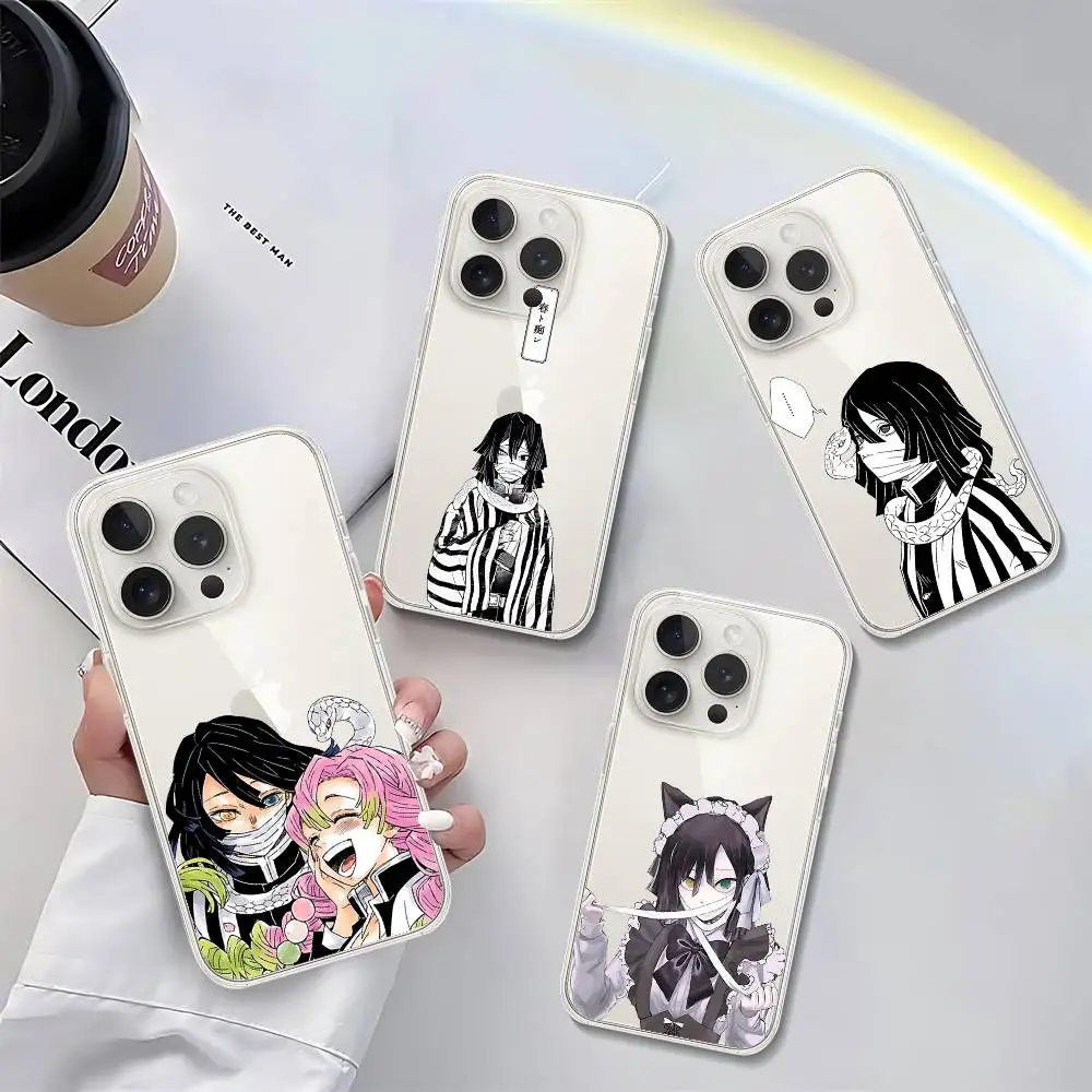 Iguro Obanai D-Demon Slayers Telefoonhoesje voor IPhone 17 16 15 14 Plus 13 12 11 Pro Max Telefoon achterkant Transparant Schokbestendig Cov