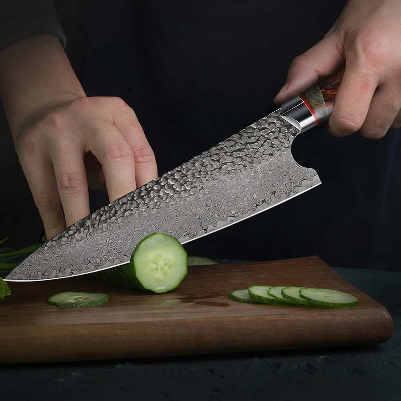 Damascus Kitchen Knife, 60HRC Layered Steel Chef Knife, Sharp Cooking Knife with Ironwood Handle, Gift Box, Home Kitchen Tool 4