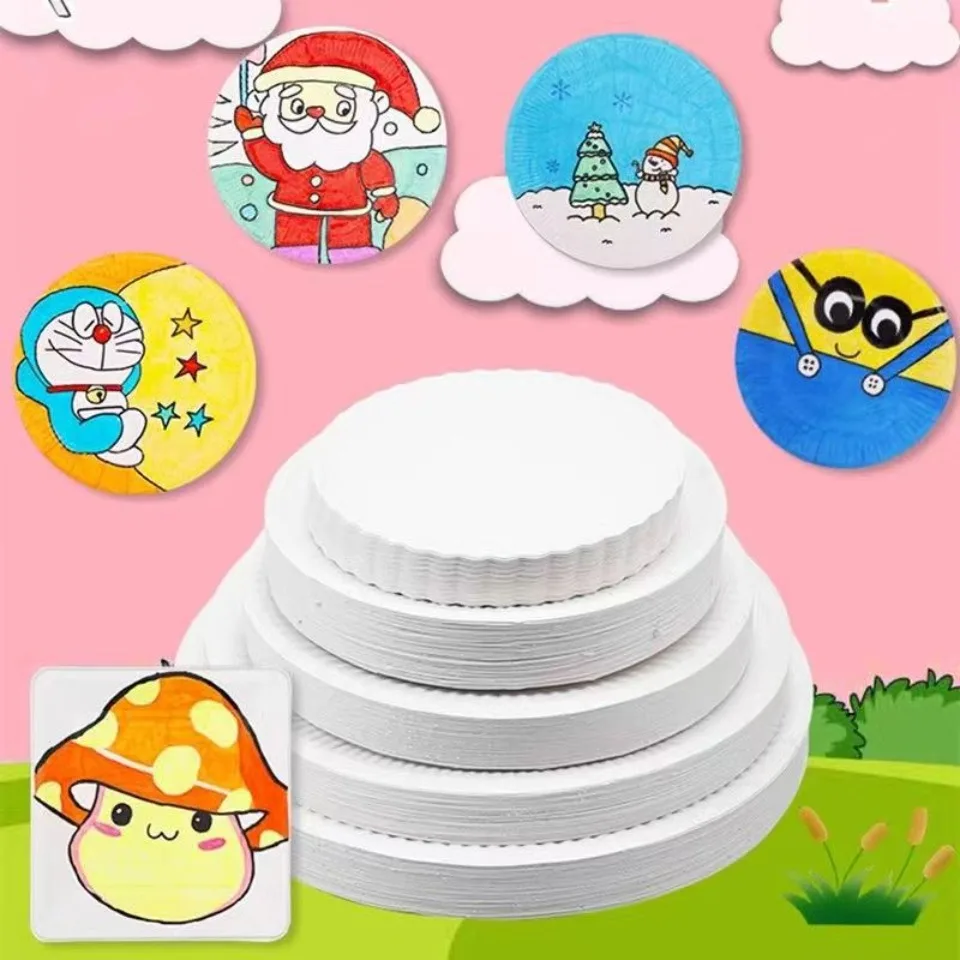50 Stück Pappteller, Einweg-Partygeschirr, Knochenspuckplatte, Picknickplatte, Kinderzeichnung, DIY, weißer Karton, Decora – Detail 8