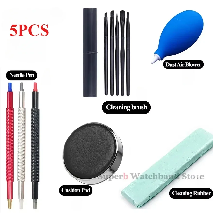 5Set Watch Repair Kits Rubber Dust Air Blower Protector Pads Needle Pen Cleaning Brush Suit Watch Repair Tools Care Kit