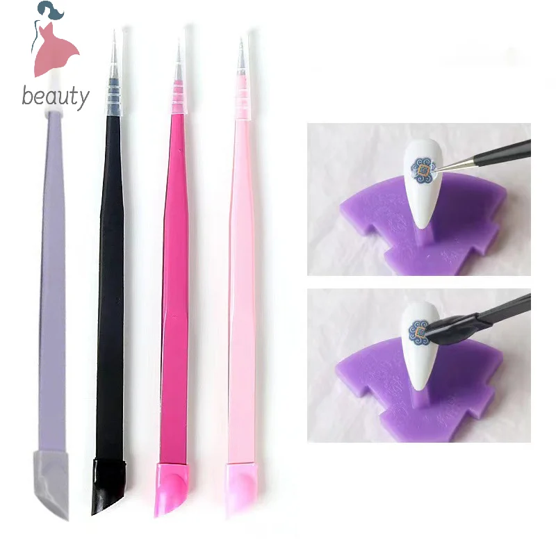 Double Ended Silicone Nail Art Tweezers With Pressing Head Nail Stickers Rhinestones Pick Up Clip Eyelash Extension Makeup Tools