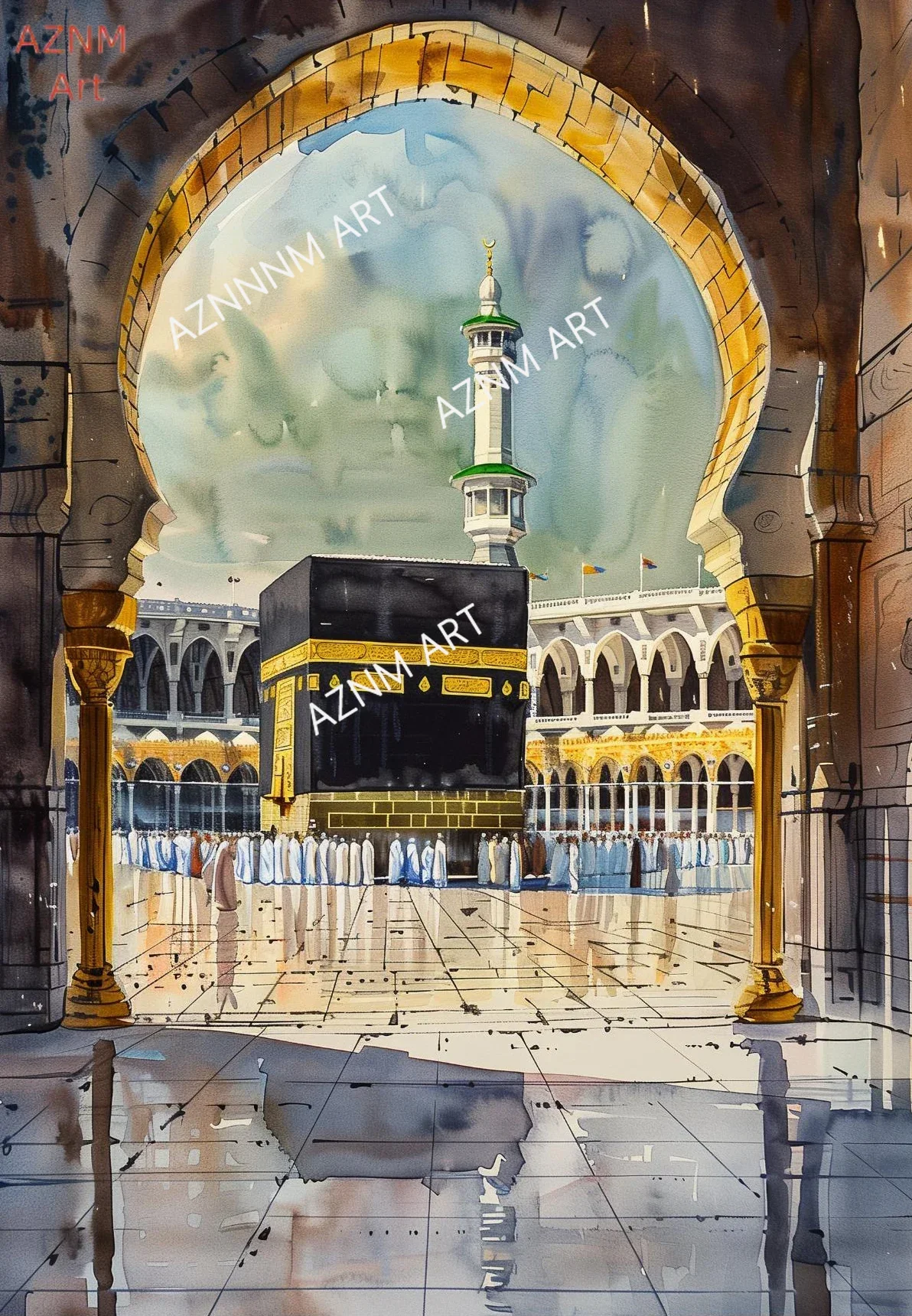 Al-Aqsa Mosque Kaaba Islamic Canvas Poster Watercolors Decorative Painting Modern Pictures Living Room Home Decor Cuadros
