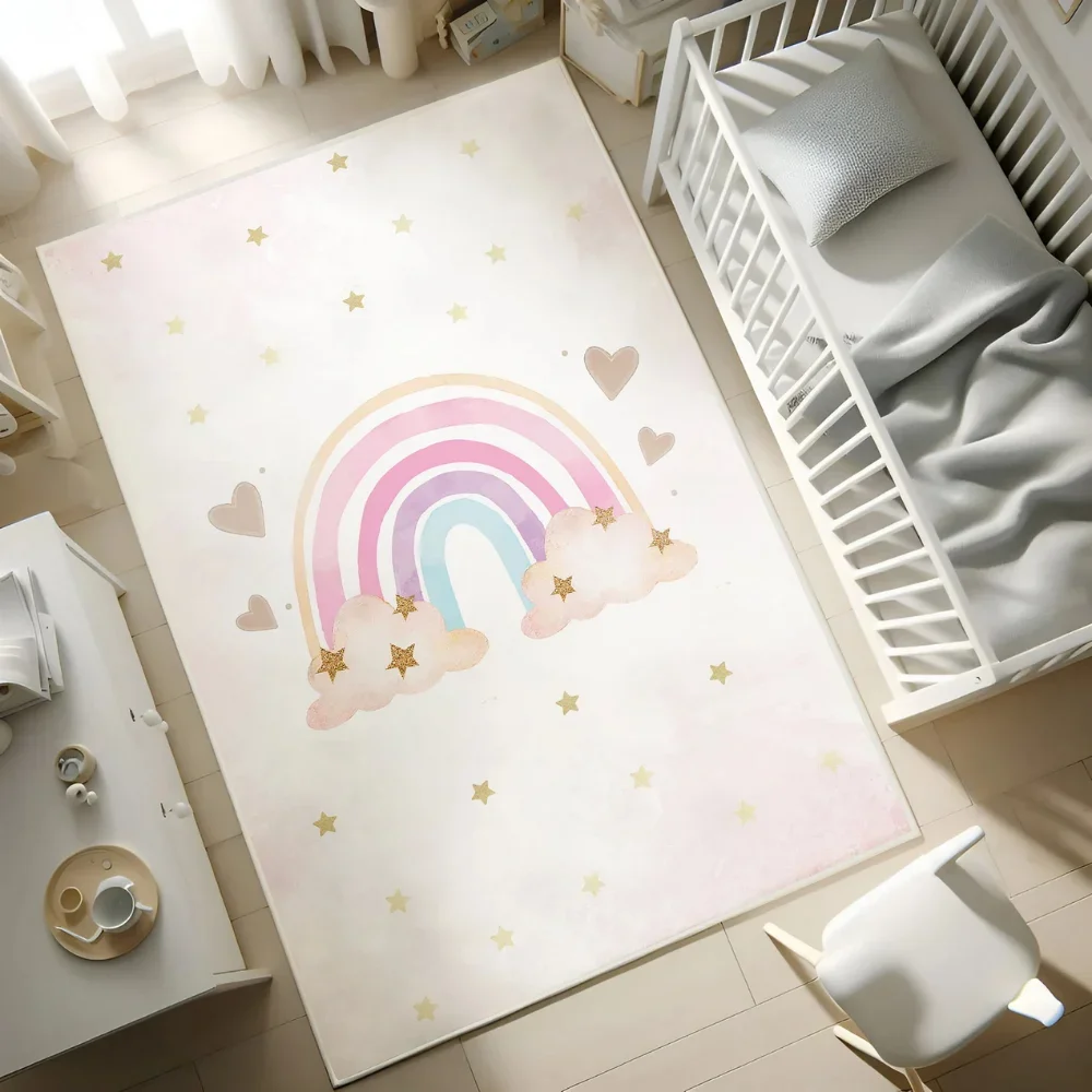 Rainbow Fluffy Carpet For Living Room,Plush Bedroom Rug For Kids,Hairy Nursery Play Mats For Children,Rectangle Soft Foot Mats