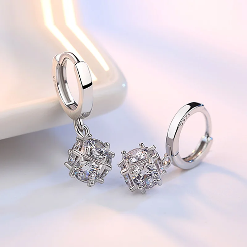 Magic Box Natural Zircon Big Crystal Jewelry Real 925 Sterling Silver Dangle Clasp Drop Earrings For Woman