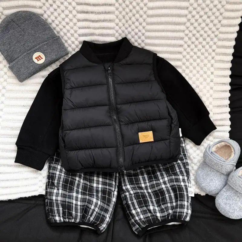 2026 Winter New Baby Cotton Padded Vest Boys Girls Plus Velvet Thick Zipper Cardigan Boys Warm Vest Coat Kids Clothes
