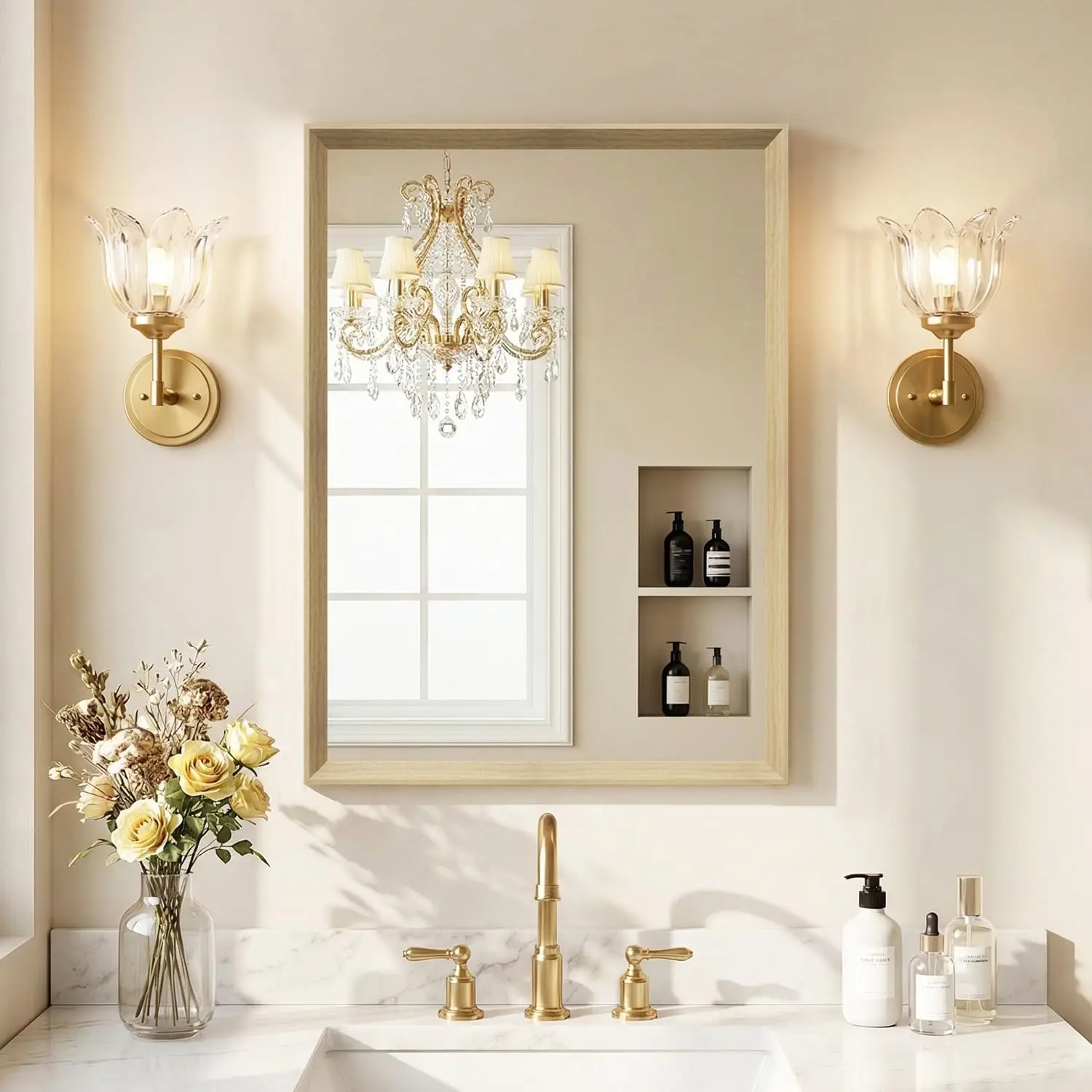 

Настенное зеркало в раме под дуб 22x30 дюймов, с ударопрочным закаленным стеклом, быстрая установка для ванной и гостиной