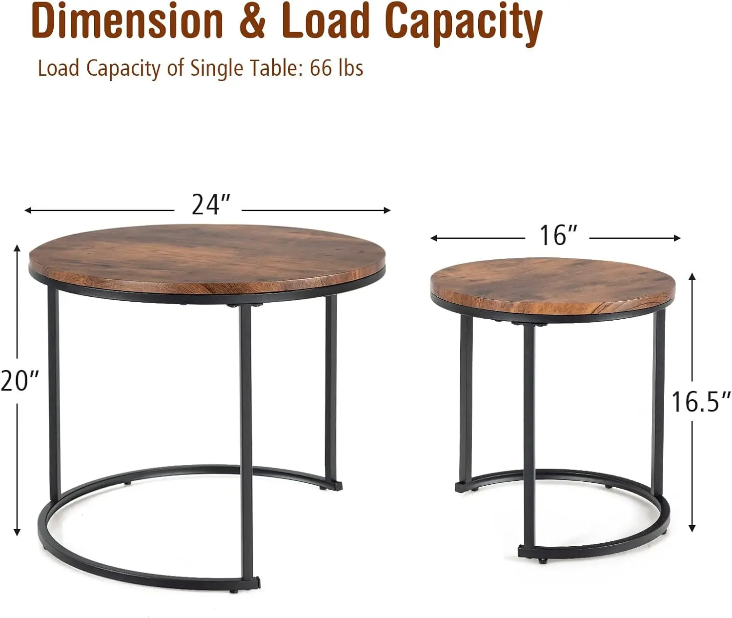 

Giantex Nesting Coffee Table Set Of 2, Round Stacking Side Tables W/Wooden Tabletop & Steel Frame, Space Saving Vintage End