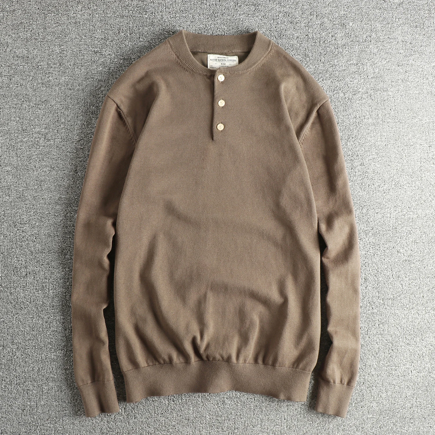 Autumn and winter new American retro trendy Henry collar sweater long-sleeved men's pure cotton fabric comfortable bottoming top