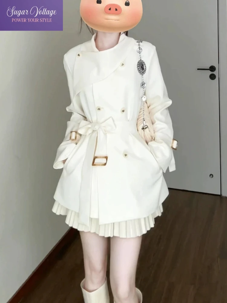 

Осенние корейские винтажные элегантные пальто Y2k в стиле Харадзюку, женские пальто с тонкой талией и металлическими пуговицами, Тренч, осенняя мода, миниатюрные наряды