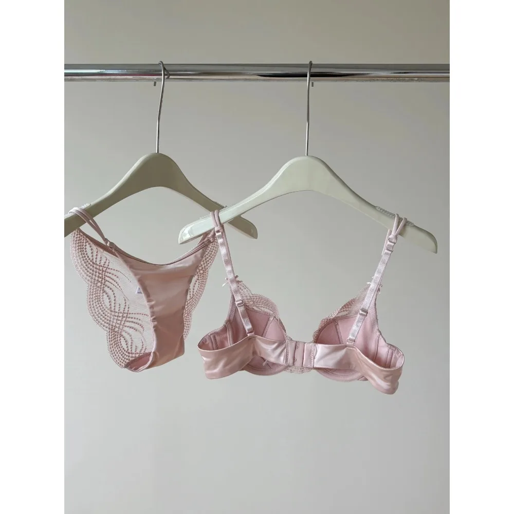 BANERDANNI Ladies Half Cup 2Pcs Underwear Suit Thin Cup Soft Underwire Push Up Side Fat Control Anti Sag Bra Panty S-XL Bra Set