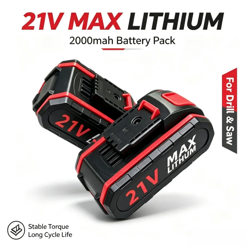 21V High-Power 18650 Battery Pack 2.0Ah, Rechargeable Replacement Battery for Single Hand Saw & Electric Cordless Drill