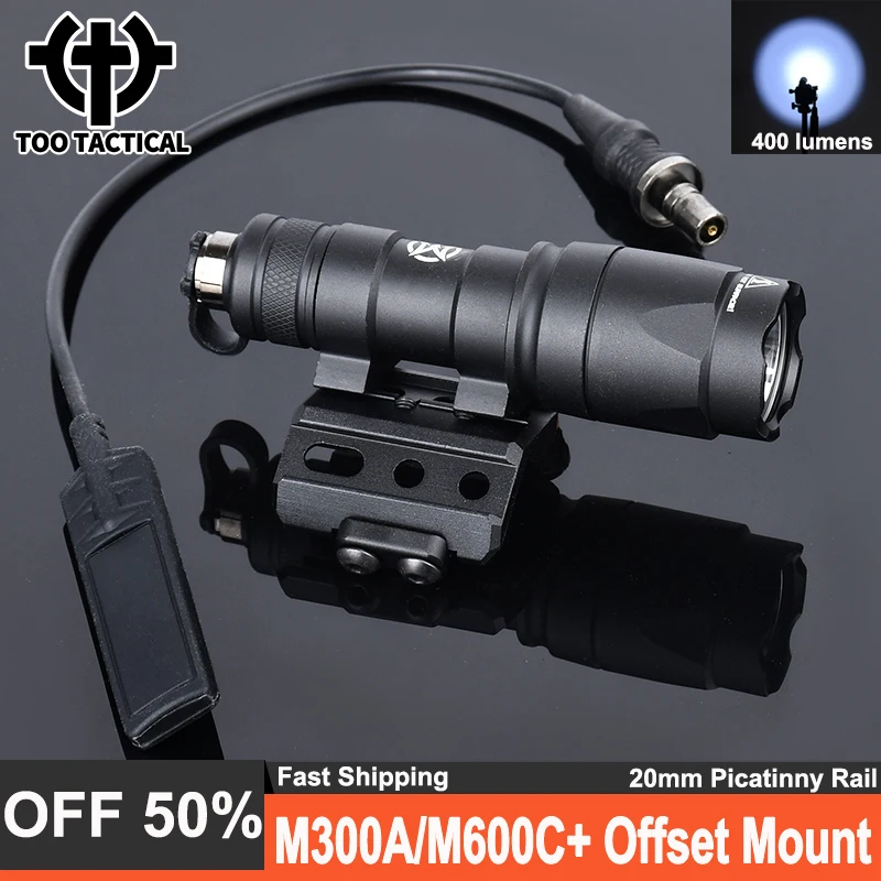 

WADSN M300A Hunting Light M600C Scout Flashlight Offset With Metal Base Mount Set M300 M600 LED White Spotlight Fit 20MM Rail