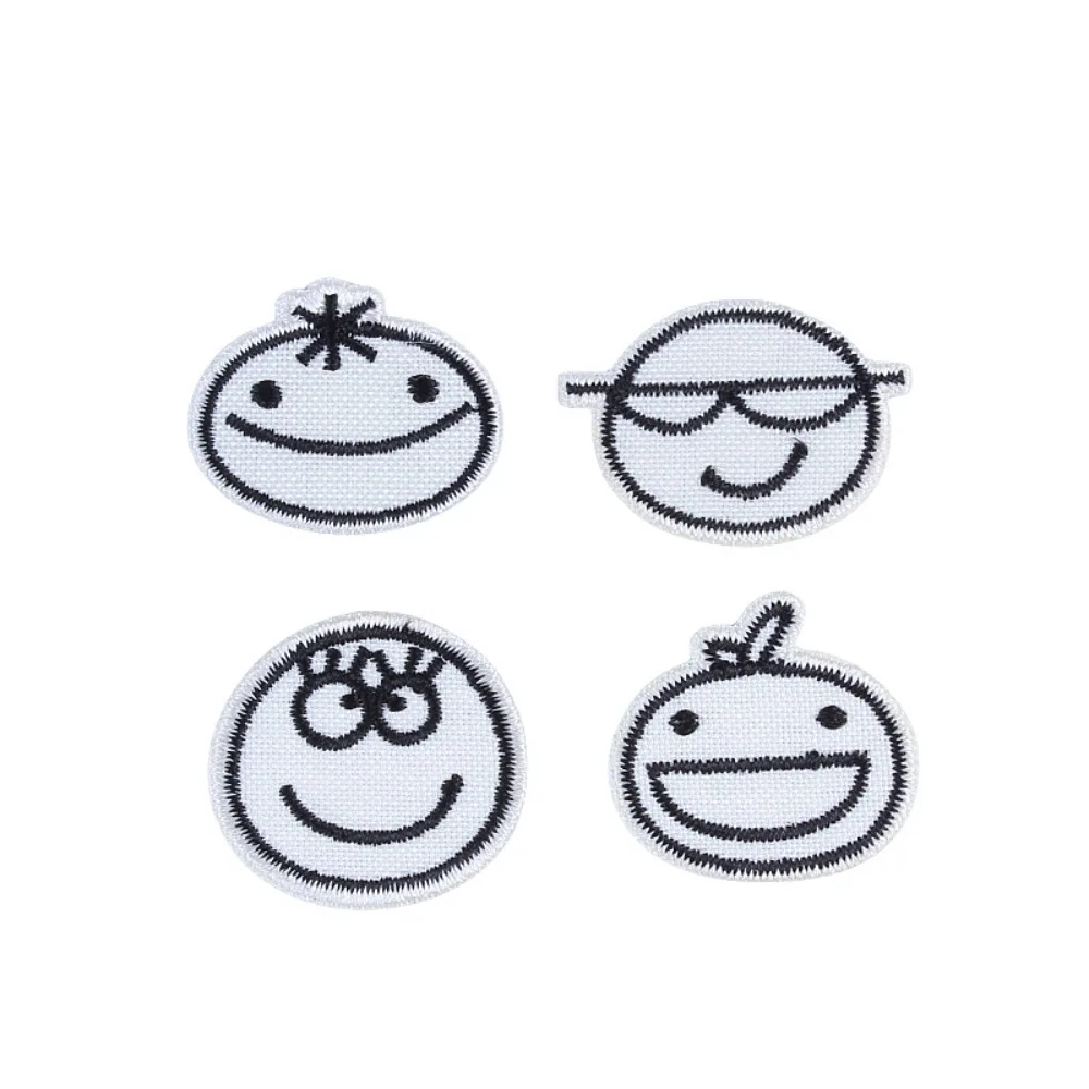

Black and White Smiley Face Stickers Embroidery Patch Labels Adhesive Decorative Fabric Iron on Patches Appliques for Clothing