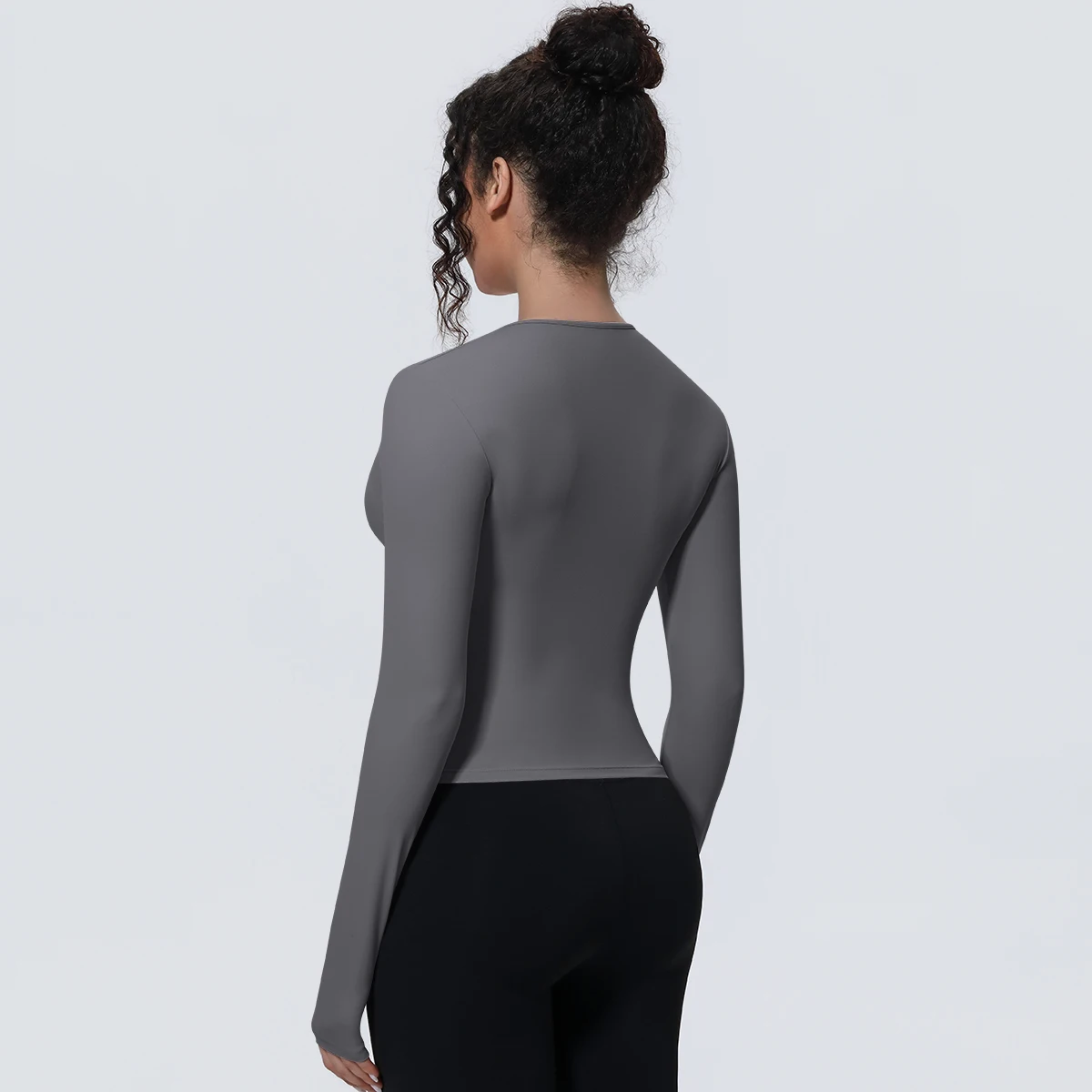 1 Stück Schlankes Casual Sommer Yoga Langarm-Oberteil für Damen, Fitness-Sport-Laufshirt mit Schnelltrocknung, Einfarbiges Trainingsshirt – Detail 35