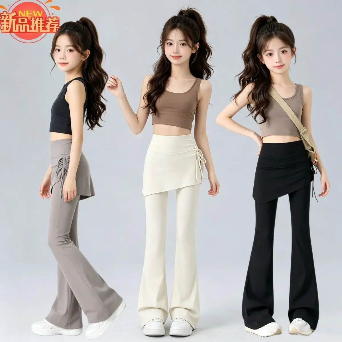 3 Colors 2026 Girls Autumn Skinny Bubble Skirt Leggings High Waist Elastic Yoga Pants Teenager Slim Fit Tight Culottes 4 12 Year