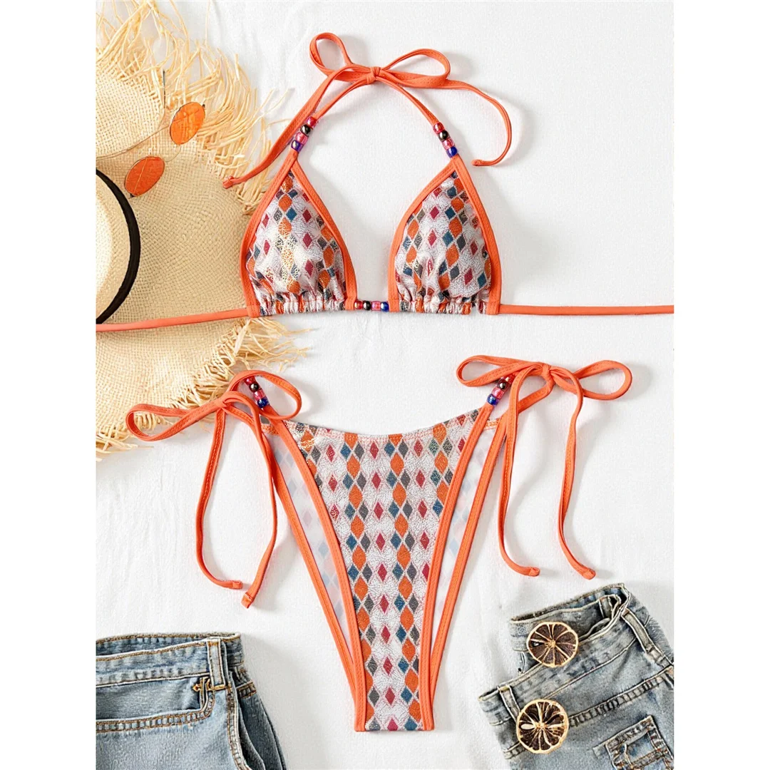 S - XL Bedruckter Neckholder-Bikini, Damen-Badeanzug, zweiteiliges Bikini-Set, hoch geschnittene Beine, Badebekleidung, Badeanzug, V8488 – Detail 6