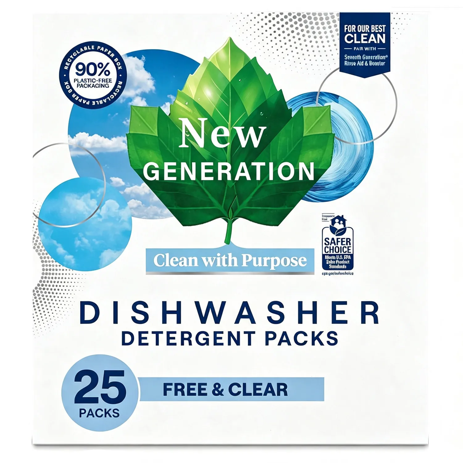 25pcs Dishwasher Detergent Packs Plant Powered Cleaning Fights Greasy Reside Stuck-On Food for Sparkling Dishes Fragrance-Free