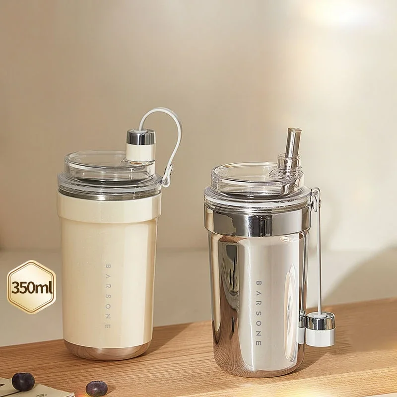 Portable Juicer Cup with Straw Seal against Leakage Coffee Vacuum Thermos Cup, 316 Stainless Steel, Modern and Simple Household