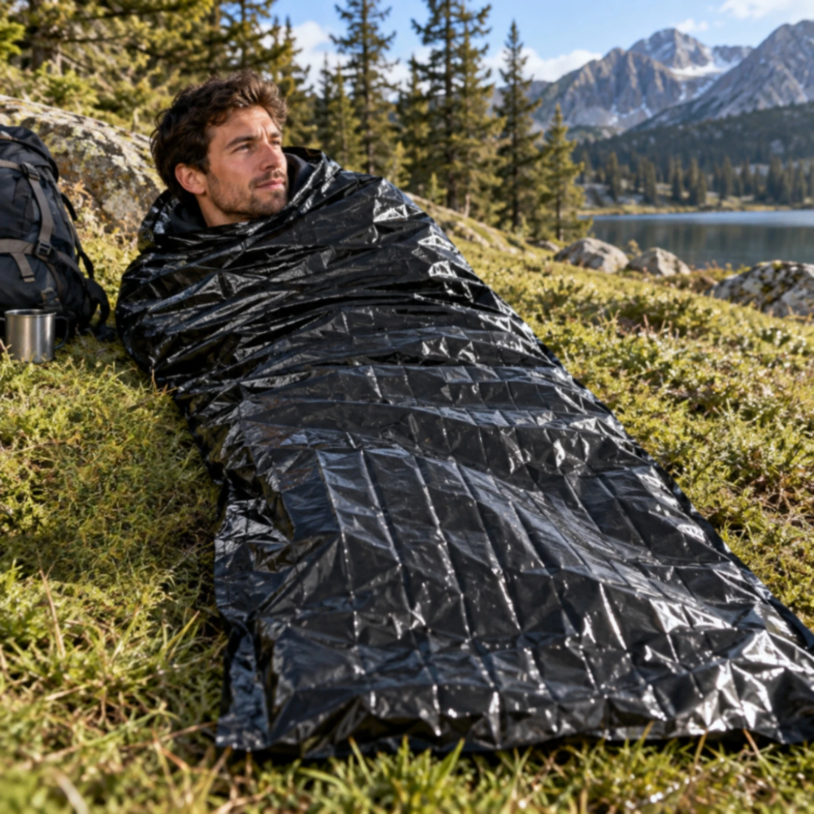 PE Aluminized Film Emergency Sleeping Bag Ultralight Survival Bivy Sack Thermal Bivy Extreme Cold Weather for Camping