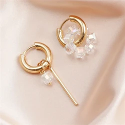 Statement Gold Plated Asymmetric Square Crystal Pendant Hoop Earrings Street Style Elegant Fashion Jewelry e376