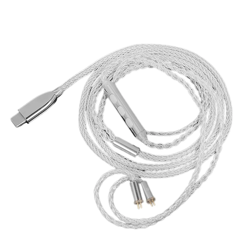 Kabel słuchawek 3,5 mm/typu C. 8-żyłowy, posrebrzany kabel słuchawek oplocie