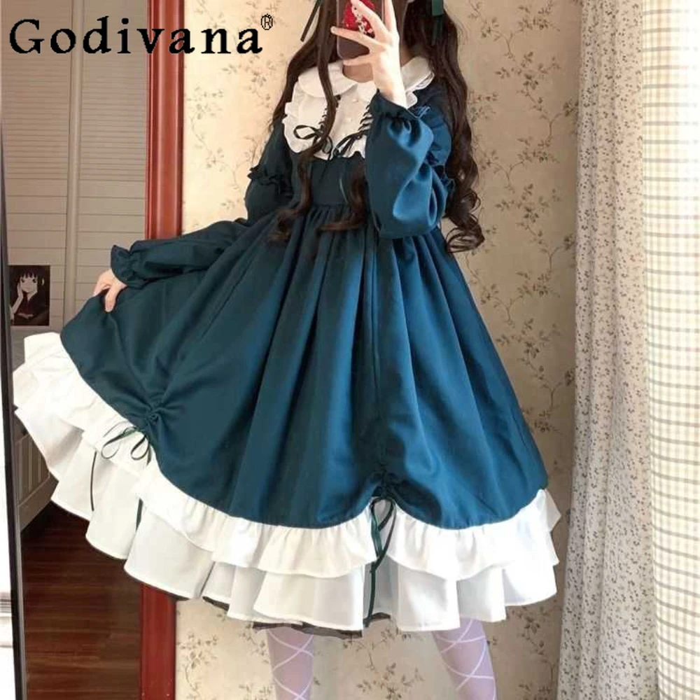 

2024 New Japanese Lolita Dress for Women Students Cute Long Sleeve Kawaii Princess Dress