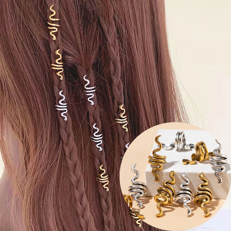 

10pcs Alloy Snake Dreadlock Decor Hair Ring Hair Accessories Hair Braid Rings Clips Dread Locks Hair Braiding Metal Decoration