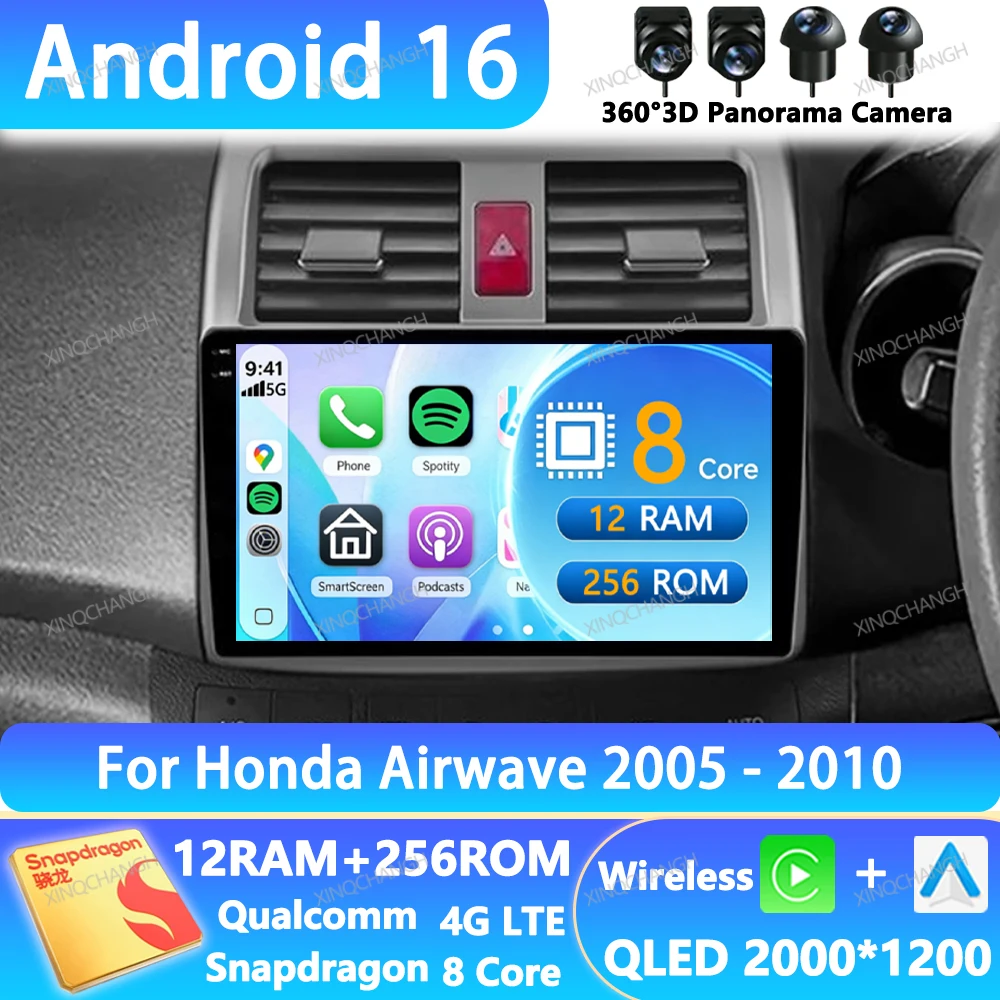 Android 16 Car Radio For HONDA AIRWAVE 2005 - 2010 QLED 2DIN BT Multimedia Video Player Navigation Head Unit 4G LTE 5G WIFI GPS