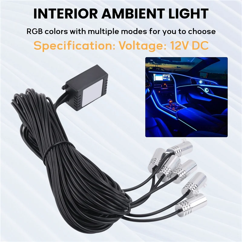 

AW-6 In 1 RGB LED Atmosphere Car Light Interior Ambient Light Fiber Optic Strips Light By App Control DIY Music 8M Fiber