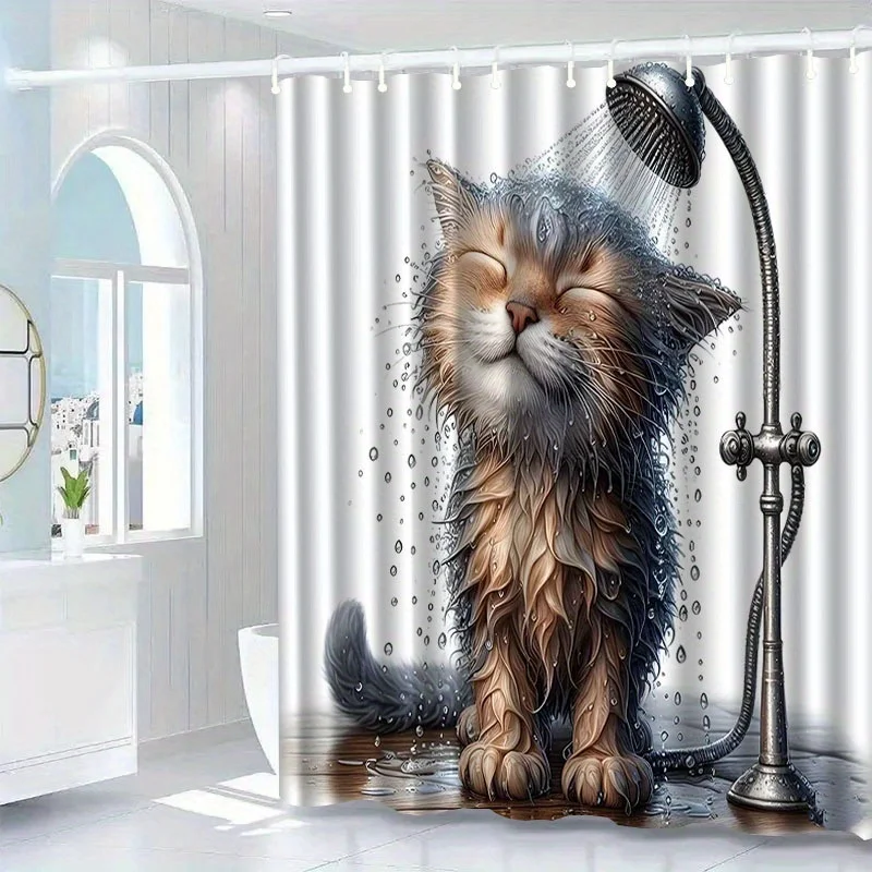 

Wet Cat Shower Digital Print Shower Curtain Funny Animal Bathroom Decor Waterproof Bath Curtain for Home Decoration