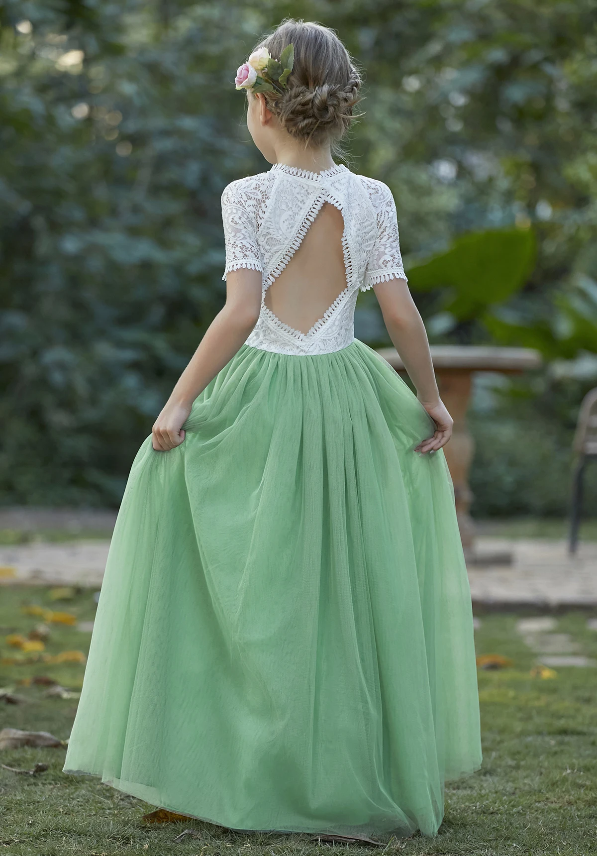 New Lace Hollow Patchwork Mesh Long Fluffy Skirt for Girls Christmas Halloween Wedding Flower Girl Fashion Princess Skirt