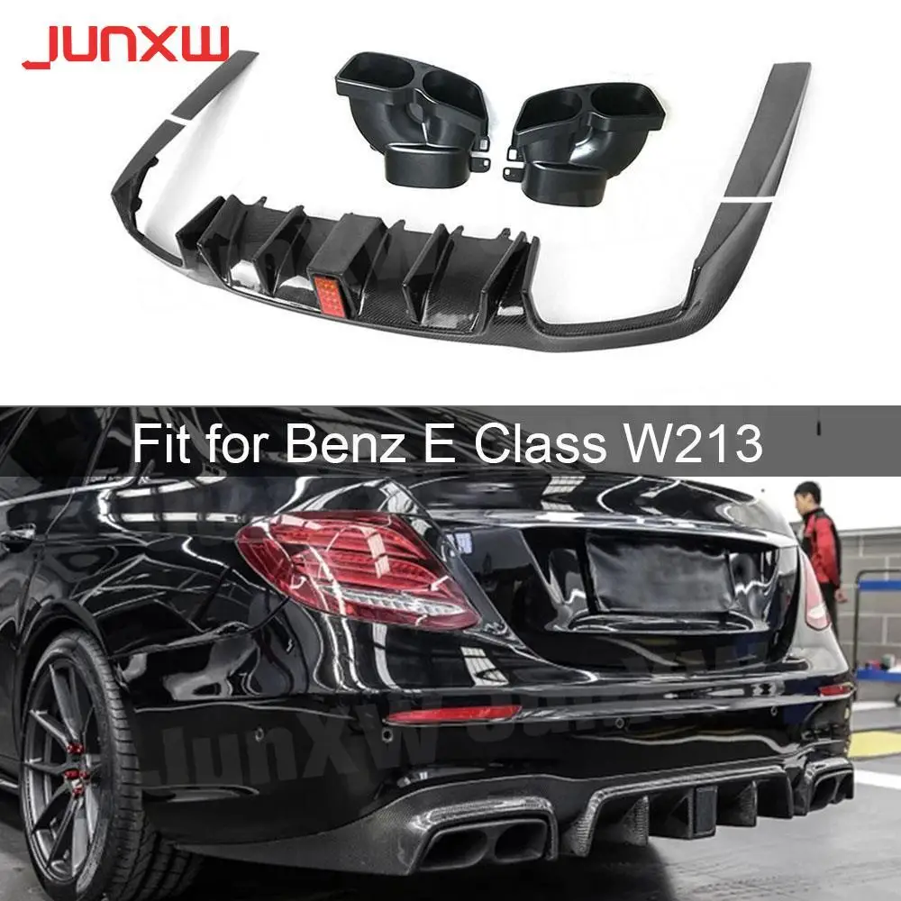 

Carbon Fiber Car Rear Bumper Lip Diffuser with Light for Mercedes Benz E Class W213 E200 E260 E300 E63 AMG 2017 2018 2019