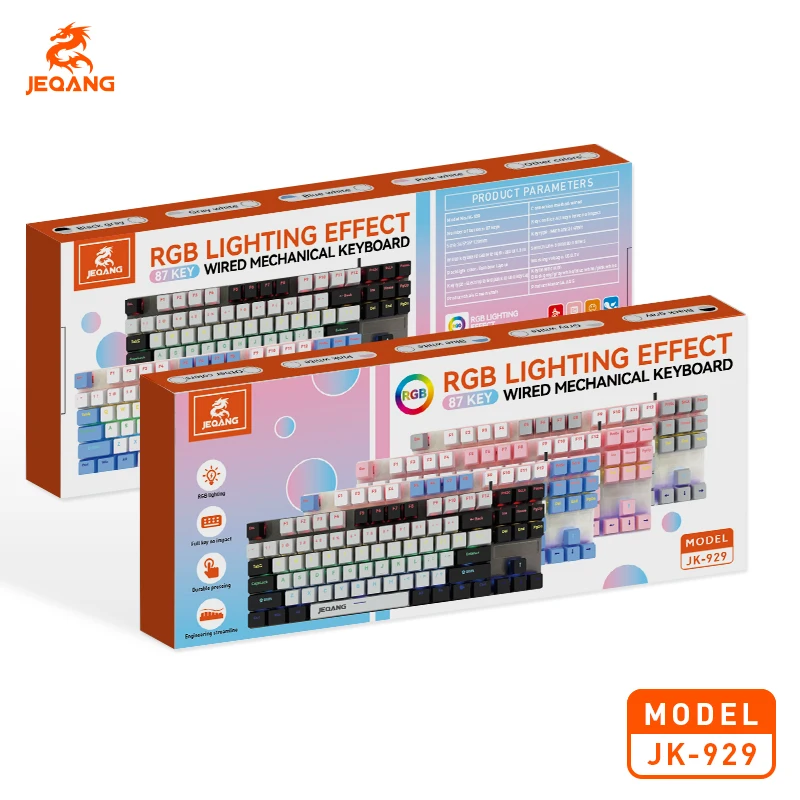 لوحة مفاتيح ميكانيكية مقاومة للماء JEQANG JK-929، مفتاح كامل بدون ثقب، 8 مجموعات من أوضاع الألعاب، لوحة مفاتيح مخصصة لإضاءة الألعاب
