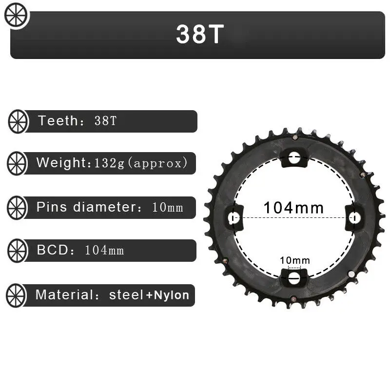 Anello Catena Bicicletta 2X10s 26t/38t 104/64BCD – Doppio Per MTB E Corsa (BUCKLOS)
