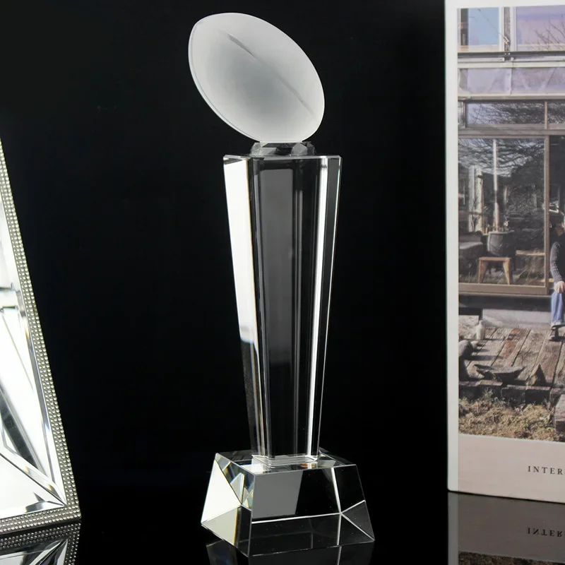 High-quality Transparent Rugby Crystal Trophy School Sports Event Awards Rugby Football Competition Prizes Souvenirs Home Decor