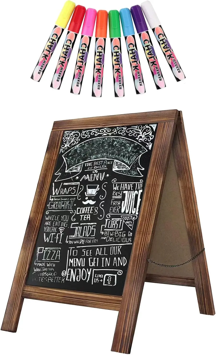 

Rustic Whitewash Double Sided Chalkboard, 7.5"x8.6" Tabletop Stand with 8 Liquid Chalk Markers for Menu, Kitchen, Wedding, Home Decor